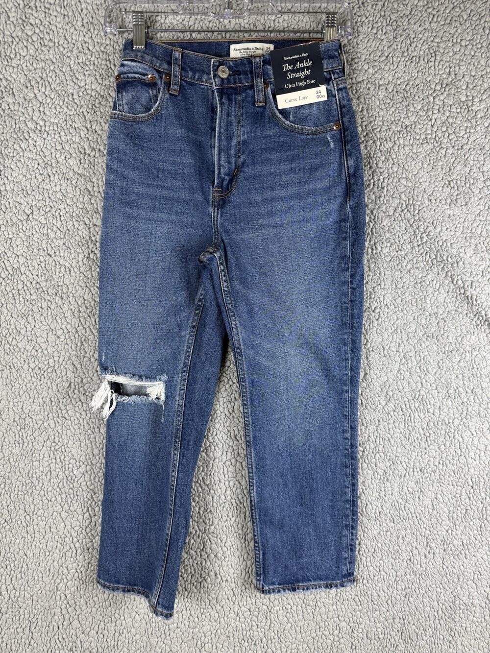 Abercrombie & Fitch Ultra High Rise Ankle Straight Jeans Curve Love 24 XS NWT